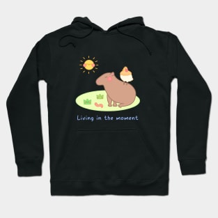 “Living in the moment” Capybara and Chick Suntanning Hoodie